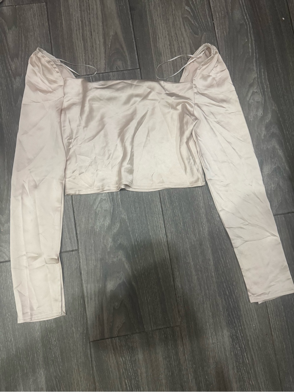 Women's Long-Sleeve Satin Crop Top in Light Blush
